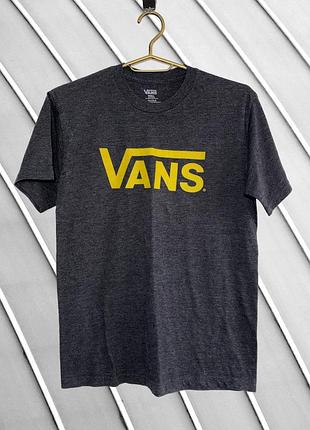 Чоловіча літня темно-сіра футболка vans s оригінал ванс стан ідеал як нова 44 46 сіра пряма з жовтим написом логотипом літня