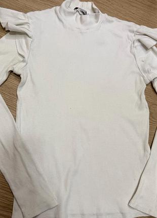 Гольф, водолазка zara, m, біла з воланами, у рубчик