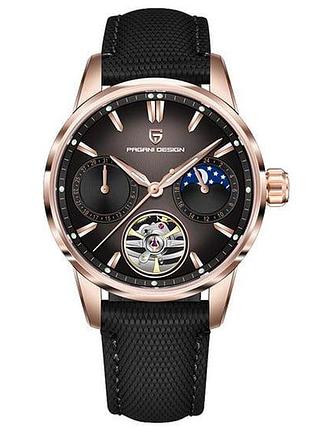 Чоловічий механічний годинник pagani design pd-ys021 black-gold із сапфіровим склом та автопідзаводом