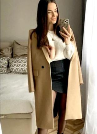 Шикарне вовняне бежеве пальто бренду zara.