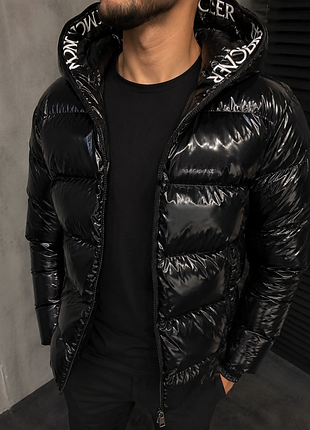 Лаковая куртка мужская moncler черная куртка глянец блестящая