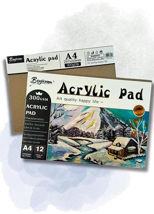 Альбом-скетчпад для акрилових фарб a4 brushme 300 г/м², 12 сторінок