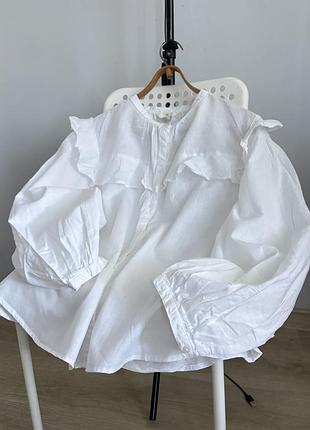 H&m білосніжна біла лляна сорочка белая льняная рубашка с обьемными рукавами