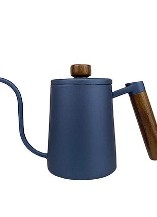 Чайник для заварювання кави choxila 11625 350 мл dark blue з довгим носиком і кришкою нержавіюча сталь