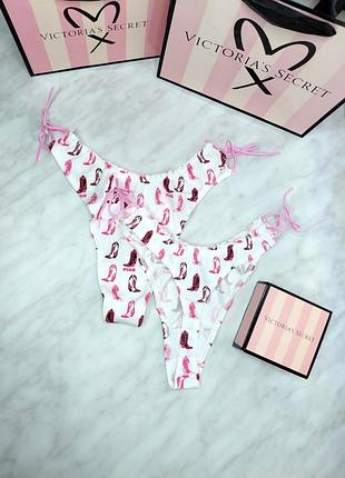 Хлопковые трусики-стринги с декоративными боковыми завязками. pink. victoria’s secret. оригинал 🇺🇸