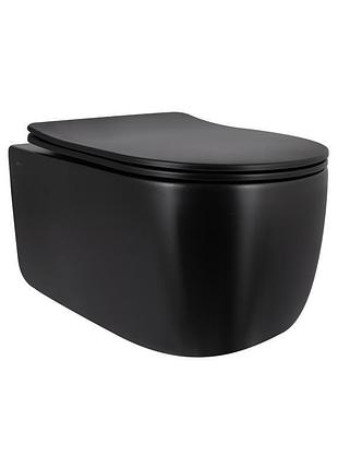 Унитаз подвесной qtap taurus ultra quiet 515×360×350 мм, matt black, с сиденьем slim duroplast / soft-close / quick release