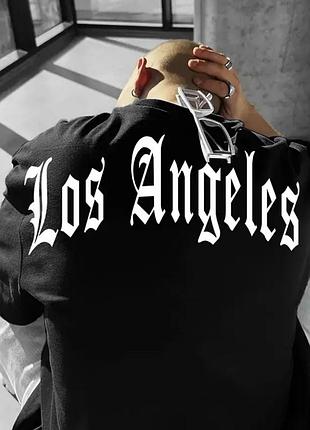 Футболка оверсайз унісекс з написом los angeles | чорна стильна футболка з принтом la