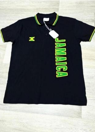 Мужская чёрная футболка поло authentic gear , с принтом нашивкой jamaica , размер l , 100% хлопок .