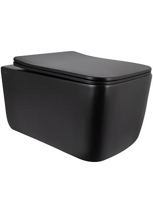 Унитаз подвесной qtap gemini ultra quiet 485×340×350 мм, matt black, с сиденьем slim duroplast / soft-close / quick release
