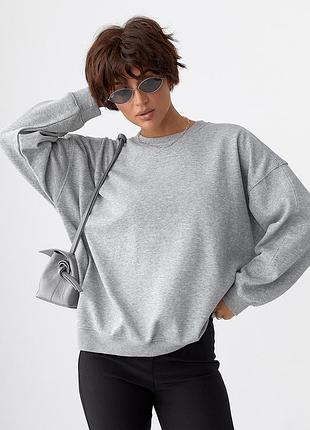Однотонный свитшот с плюшевым начесом - серый цвет, one size (имеется размеры)