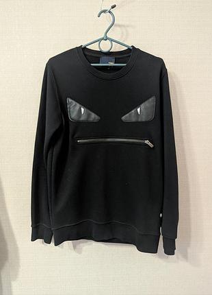 Черный свитшот fendi monster eyes стиль oversize s