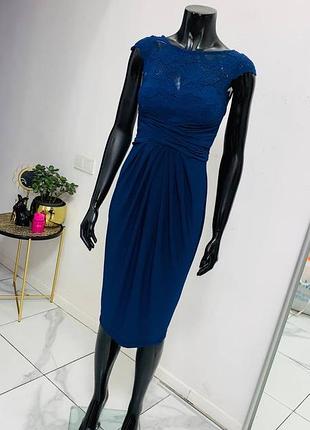 Синее кружевное платье миди asos (размер s / uk 8)