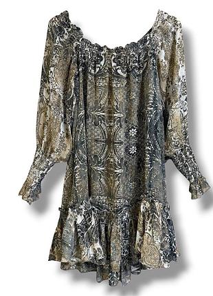 Roberto cavalli at h&m 100% silk eur 34 xs винтажное шелковое короткое платье с длинным рукавом