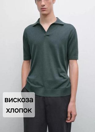 Футболка поло з v-воротником із суміші віскози з бавовною massimo dutti, l