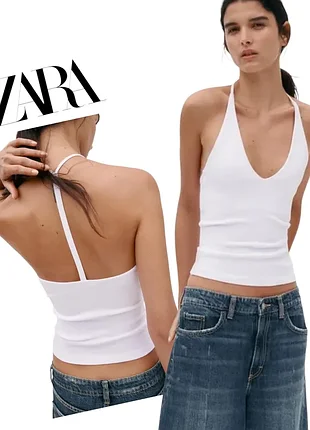 Бавовняний топ хальтер zara в рубчик  р.m -s