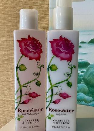 Люкс сша 🇺🇸 crabtree & evelyn rosewater 🌹 розкішний набір: парфумований зволожуючий гель для душу та лосьйон для тіла по 245 мл