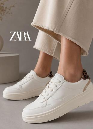 Новые белые кроссовки с леопардовым задником zara 38