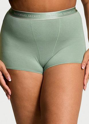 Хлопковые трусики-шортики с высокой талией и логотипом. victoria’s secret. оригинал 🇺🇸