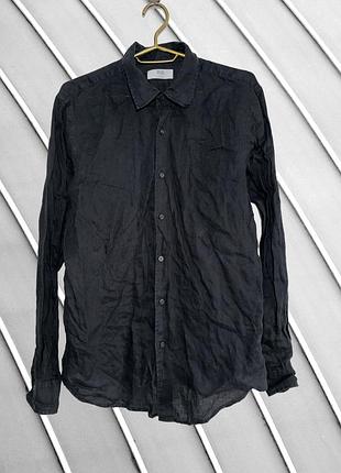 Чоловіча чорна сорочка uniqlo m оригінал юнікло стан ідеал 48 100% льон лляна сорочка з довгим рукавом легка літня брендова