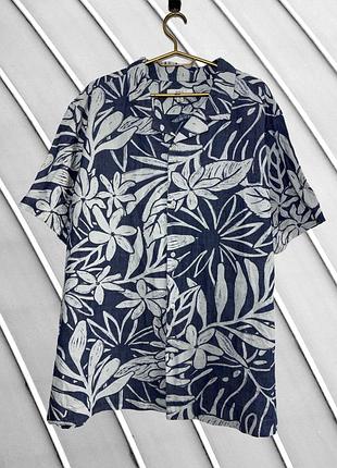 Чоловіча сорочка в квітковий принт m&s 4xl оригінал маркс спенсер стан ідеал 60 62 бавовняна з коротким рукавом шведка велика