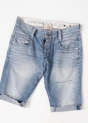 Чоловічі, джинсові шорти g-star raw 3301 radar tapered rope у світло-блакитному відтінку з ефектом легкого, вінтажного вицвітання. модель має застібку