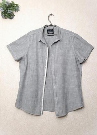 Рубашка летняя мужская серая slim fit короткие рукава застежка-гудники полуприталенная в боковых швах бренд angelo litrico l 41-42