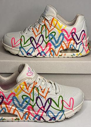 Кросівки снікерси skechers x jgoldcrown: uno highlight love 38 - 38,5 білі з сердечками