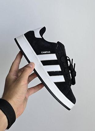 Женские чёрные кроссовки adidas campus black white x адидас кампус 41