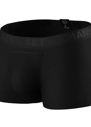 Чоловічі боксери anatomic classic чорні м’які дихаючі боксери з мікромодалу та бавовни з кишенею доступом середня посадка l