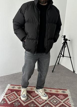 Чоловічий крутий дутий оверсайз пуффер без капюшона чорний