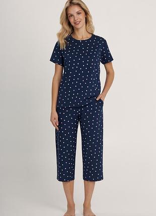 Женская пижама в горошек футболка с бриджами хлопковая rosy raindrops 2xl