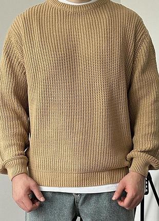 Стильний вʼязаний оверсайз светр cropped fit у кольорі кемел 🔝