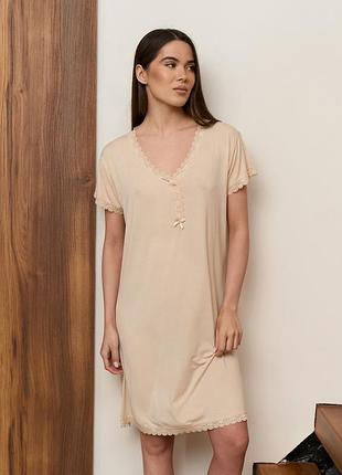 Ночная рубашка женская короткий рукавчик nicoletta однотонная бамбук размер s, m, l, xl