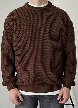Стильний вʼязаний оверсайз светр cropped fit у коричневому кольорі 🔝