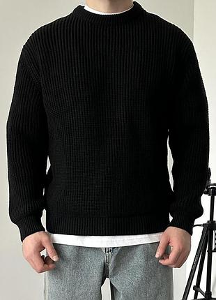 Стильный вязаный оверсайз свитер cropped fit в черном цвете🔝