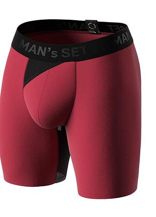 Чоловічі анатомічні боксери anatomic long 2.0 light black series бордові бавовняні подовжені з кишенею і сіточкою xl 3xl