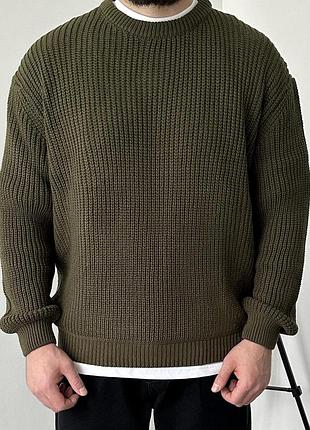 Стильный вязаный оверсайз свитер cropped fit в цвете хаки 🔝