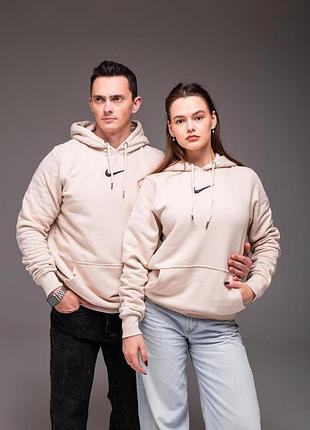 Утепленная кофта худи nike унисекс с капюшоном бежевая