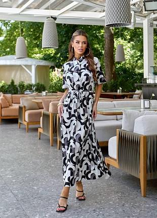 Женское платье-миди платье-рубашка с принтом шелк армани на пуговицах 42-56 чорний, 54/56