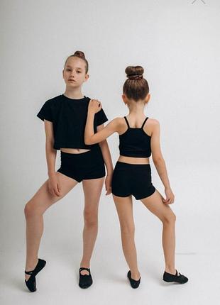 Дитячі трикотажні чорні шорти спорт для дівчинки 128-135 см (8-9y)