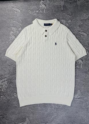 В'язане поло ralph lauren з преміальної бавовни чоловіча футболка в косичку поло ральф лаурен з коміром білий, l
