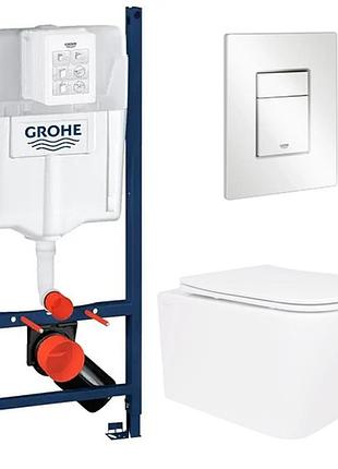 Комплект унитаз с крышкой qtap crow ultra quiet + инсталляция grohe rapid sl 4в1 (3884000g/38732000)