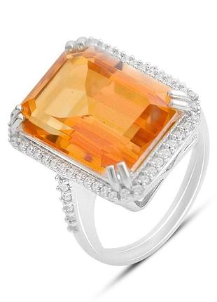 Серебряное кольцо proba с натуральным золотим кварцем 15.478ct, фианитами, вес изделия 8,61 гр (2165880) 17.5 размер