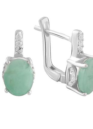 Срібні сережки proba з натуральним смарагдом 3.783ct, фіанітами (2090731)