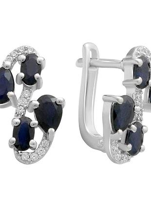 Срібні сережки proba з натуральним сапфіром 3.88ct, фіанітами (2178859)