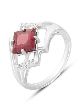 Срібне кільце proba з натуральним рубіном 2.633ct, фіанітами, вага виробу 3,2 г (2165316) 17.5 розмір