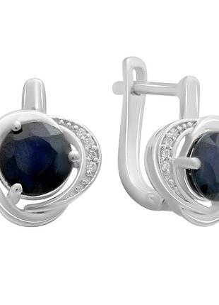 Срібні сережки proba з натуральним сапфіром 3.31ct, фіанітами (2178712)