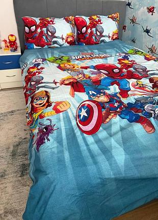 Полуторный комплект детского постельного белья marvel бязь люкс, 150x220