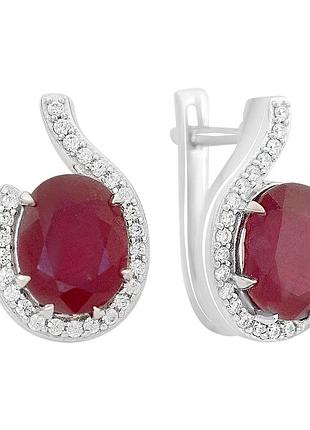 Срібні сережки proba з натуральним рубіном 8.025ct, фіанітами (2165200)