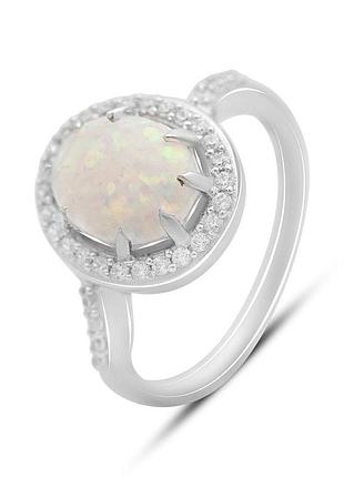Срібне кільце proba з опалом 1.443ct, фіанітами, вага виробу 3,15 г (2174387) 18 розмір